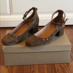 Madewell Inez Ankle Strap Suede Heel Brown 6